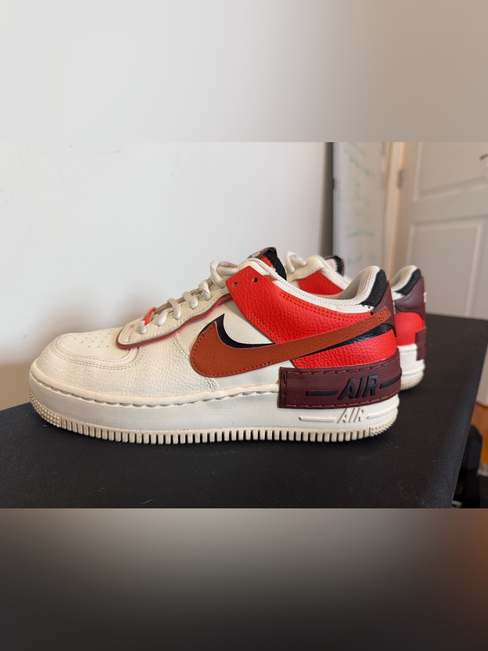 Nike Women’s Sneakers - Cream Upper with Red and Brown Accents